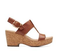Clarks Sandalias de cuña estilo Giselle para mujer, cuero bronceado, talla 5.5
