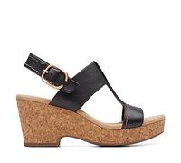 Clarks Sandalias de cuña estilo Giselle para mujer, Cuero negro, 41 EU