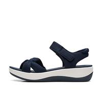 Clarks Sandalias deportivas con correa al tobillo para mujer, Azul marino textil, 7.5