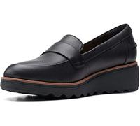 Clarks Sharon Gracie, Mocasín Penny Mujer, Cuero Negro con Borde marrón Oscuro, 41.5 EU Ancho