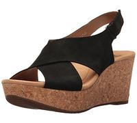 Clarks Women's Annadel Eirwyn Wedge Sandal, Black Nubuck, 5 M US