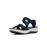 Clarks Women's Arla Shore Flat Sandal, Navy Textile, 9.5