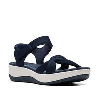 Clarks Women's Arla Shore Flat Sandal, Tela azul marino., 36 EU