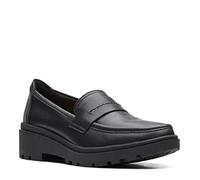 Clarks Women's Calla Ease Loafer Flat, Black Leather, 9 Wide