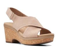 Clarks Women's Giselle Cove Wedge Sandal, Sand Leather, 7.5