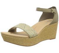 Clarks Women's Rose Ease Wedge Sandal, Olive Leather, 39.5 EU Schmal