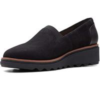 Clarks Women's Sharon Dolly Loafer, Black Suede w/Dark Tan Welt, 6M