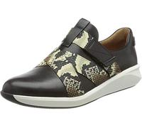 Clarks Women's Un Rio Strap Low-Top Sneakers, Black Leather Snake Combi, 5.5 UK
