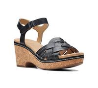 Clarks Women's Wedge Sandal, Black Leather, 7.5 Wide