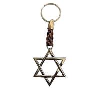 Claro Schmuck Llavero de metal de 2 mm de grosor, correa de piel sintética, longitud total: 9 cm - 11 cm aprox, Estrella de David, Talla única