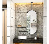 Claro y práctico espejo de varilla colgante ovalado 40 cm x 70 cm 50 cm x 70 cm Espejo de metal con marco negro montado en el techo, espejo grande para decoración de sala de estar de pasillo de baño