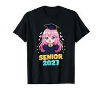 Clase De 2027 Chica Anime Escuela Universidad Graduación Mem Camiseta