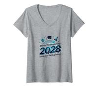 Clase de 2028: Esto es Solo el Comienzo Camiseta Cuello V, Mujer, Gris Jaspeado, XXL