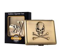 Clásica pitillera portátil de metal vintage para hombres y mujeres, con capacidad para 18-20 cigarrillos de 100 mm (Calavera Bronce, 20pcs 100's)