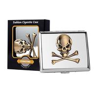 Clásica pitillera portátil de metal vintage para hombres y mujeres, con capacidad para 18-20 cigarrillos de 100 mm (Calavera Plata, 20pcs 100's)