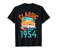 Clásico 1954 con Coche, Palmeras y Puesta de Sol Camiseta