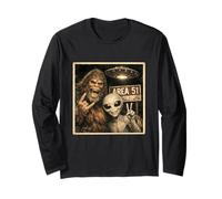 Clásico Divertido Bigfoot Alien Selfie UFO UAP Conspiración Manga Larga