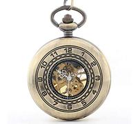 Clásico doble reloj de bolsillo mecánico de doble escala con palabra árabe Roman literal hueco hacia atrás a través de hombres y mujeres estudiantes Tu table Decorar Gift For Father