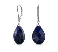 Clásico Facetado Briolette Azul Lapislázuli Piedra Preciosa Verde Aventurina Púrpura Amatista En Forma De Pera Gota Lágrima Colgante Palanca De Nuevo Pendientespara Mujer .925 Plata De Ley