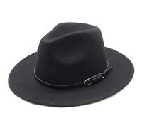 Clásico Fedora Unisex de Lana Mezcla - Sombrero de Fieltro de Ala Ancha, Panamá, Trilby, Iglesia, Derby Cap Con Hebilla de Cinturón (Negro)
