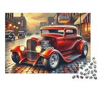 Clásico Hot Rod Street Puzzle 1000 Piezas Arte del Coche Rojo clásico Cartón Reciclado para Parejas Descanso En Casa para Decorar Mejor Regalo Oferta 38x26cm/1000pcs