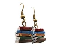 Clásico Pila de Libros Pendientes colgantes de gota para profesor de bibliotecario, fácil gancho de arcilla, novela creativa enseñar joyería de graduación para mujeres y niñas