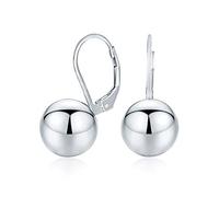 Clásico Simple Básico Colgante Palanca De Vuelta Redonda Bola De Abalorios Pendientespara Mujer .925 Plata De Ley 10Mm