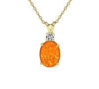 Clásico Simple Piedra Preciosa CZ Accent 5Ct 8X10Mm Oval Solitaire Mexicana Naranja Creado Opal Collar Colgante Para Mujer Adolescente .925 Plata De Ley Octubre Piedra De Nacimiento 16-18 Pulgadas