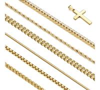 CLASICOMIS Juego de 7 collares de cadena de acero inoxidable chapado en oro de 18 quilates para hombre, 6 cadenas y 1 colgante de cruz, 20"/22"-Stackable-length, Acero inoxidable, No es una piedra