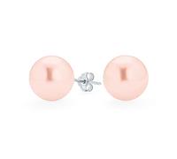 Clásicos Sencillos Elegantes Grandes Pendientes De Perlas Rosadas Simuladas Para Mujeres Adolescentes Plata Esterlina .925 De 12MM