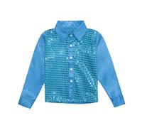 Clasificación Boys Tops - Camiseta de Mangas largas con Lentejuelas para Baile Top de actuación para Jazz y Baile (Sky Blue, 9-10 Years)