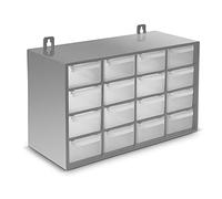 Clasificador apilable de plástico, 16 cajones, gris, 17 x 27 x 12 cm, módulo, estante organizador para piezas pequeñas, tornillos, botones, taller, costura