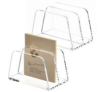 Clasificador de correo acrílico, organizador de archivos transparente de 2 niveles con compartimentos duales, soporte transparente para sobres para cartas, facturas, papeles