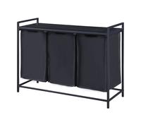[en.casa] Clasificador de Ropa Saltvik Cesto Ropa Sucia con 3 Bolsas Extraíbles / 45 L Colector para Colada con Estante para Detergente MDF Metal y Poliéster 76 x 103 x 38 cm - Negro