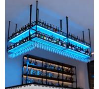 Clasificador de Vinos Colgante, Portavelas para Copas de Vino en Metal, Soporte de Almacenamiento de Vino de 2 Niveles,Exhibidor de Bar,Ideal para Bares,Restaurantes,Cafeterías y Cocina (negro, 120cm)