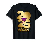 Class of 2025 Golden Graduation Purple Cap Diploma Grad Camiseta