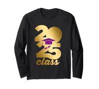 Class of 2025 Golden Graduation Purple Cap Diploma Grad Manga Larga