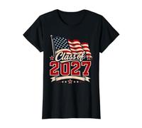 Class of 2027 American Flag Graduate Student Camiseta gráfica económica, Mujer, Negro, S