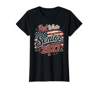 Class of 2027 Red White American Flag Senior Camiseta gráfica económica, Mujer, Negro, S
