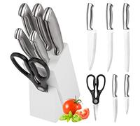 Classbach bloque de cuchillos cuchillos - 7 piezas | incl. tijeras de cocina, juego de cuchillos de cocina con hojas de acero inoxidable | 5x cuchillos afilados + tijeras | C-MBS 4018 blanco