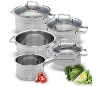 classbach C-KTS 4017 8-Piece Stainless Steel Cooking Pot Set for All Hobs (Induction, Gas Hob, Ceramic Hob, Electric Hob) Dishwasher Safe Cooking Pot Set Camping Pots Induction Cooking Pot Set
