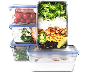 Classbach® Frascos de Plástico Con Tapa - Juego de 5 Unidades, Latas de Almacenamiento, Lonchera/Bandeja de Pan/Caja de Almacenamiento Apta Para Lavavajillas, Microondas y Congelador