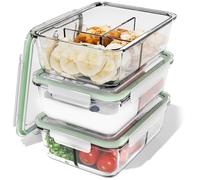 Classbach® Meal Prep Boxes de vidrio con 3 compartimentos, recipientes de vidrio con tapa aptos para lavavajillas, microondas y horno, 3x 1000ml - C-FHDM 4021 G