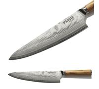 CLASSE ITALY Cuchillo chef trinchador Gyuto 23 cm de acero japonés AUS 10 de 67 capas, afilado a mano, mango de olivo, paño de limpieza incluido