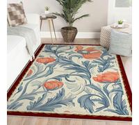 Classic Alfombra 180x240cm William Morris Style Alfombrilla para dormitorio resistente a las manchas lavable Tapete retro botanico Patterns salon hogar Decor Tulip Flower Curled Leaf Pattern Girls