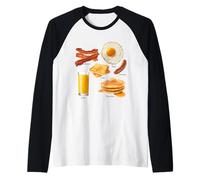Classic Breakfast Foods Bacon Eggs Pancakes Retro Camiseta Manga Raglan