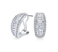 Classic Bridal Statement AAA CZ Brilliant Emerald Cut Baguette Cubic Zirconia Eternity Huggie Hoop Earrings For Women Wedding Prom Formal Party Yellow Gold Silver Plated .5 or 1 Inch Dia