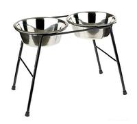 Classic Pet Products Comedero Doble Metálico con Base Elevada, Acero Inoxidable, Alto 37 cm, Negro/Plateado, 1 Unidad (Paquete de 1)