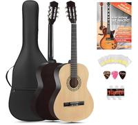 Classic Cantabile Acoustic Series AS-851-L Guitarra Clásica 7/8 para zurdos SET de inicio (guitarra de concierto, funda/bolsa, escuela, CD, DVD, púas, cuerdas, afinador) natural
