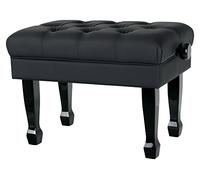 Classic Cantabile Banco De Piano Modelo W - Banqueta Grande Y Elegante para Piano - Asiento Negro Estilo Chesterfield - Altura Ajustable De 46 A 55 Cm - Mecánica De Doble Cruz - Negro Brillo Alto